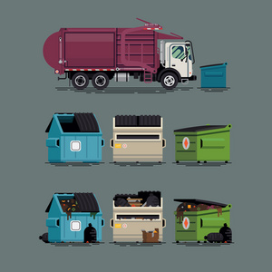 垃圾与卡车垃圾站容器