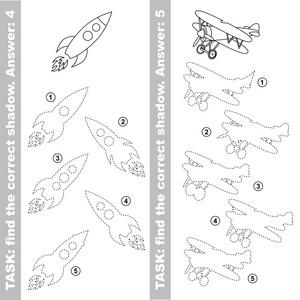 火箭和飞机。找到真正正确的阴影