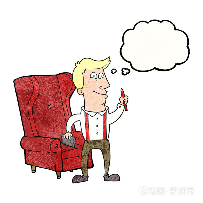 用笔记本和钢笔思想泡沫质感卡通漫画的人