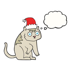 想戴着圣诞帽的泡沫卡通猫