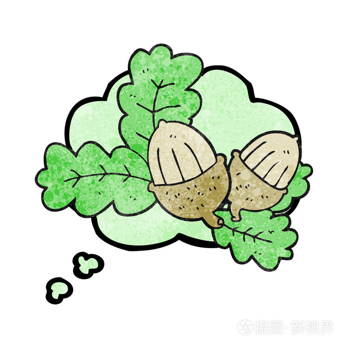 思想泡泡质感卡通橡子和叶子