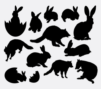 兔蛋浣熊复活节动物剪影