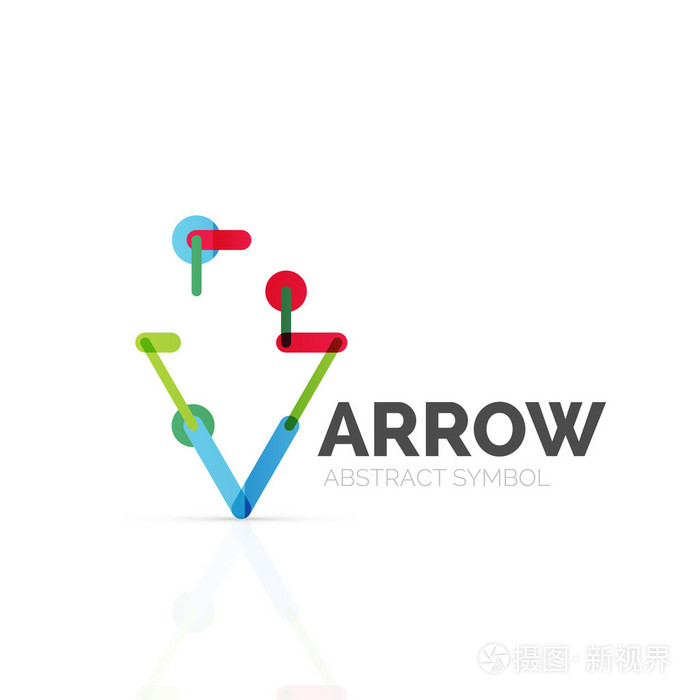 直线箭头抽象徽标,连接五彩的段方向指针图中的行