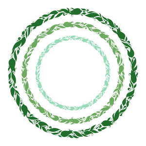 程式化的手绘制绿色花环与鲜花