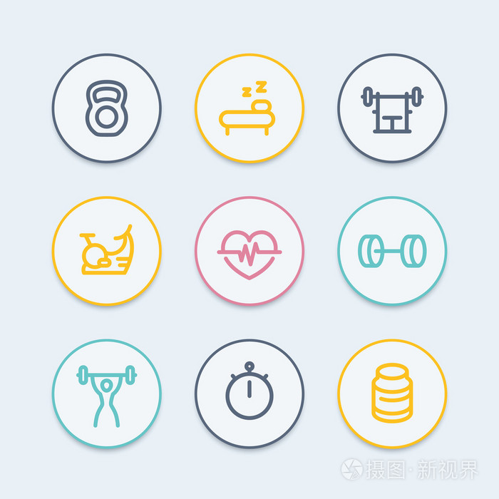 粗轮廓线 配合和积极的生活方式 锻炼 健身图标 培训 健身符号