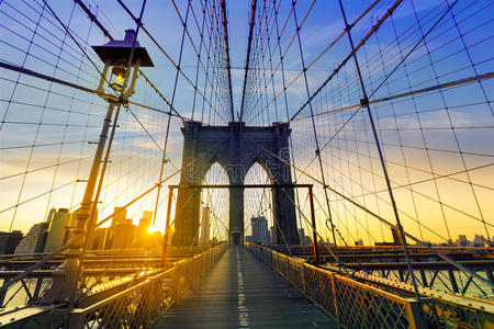 布鲁克林桥日落纽约曼哈顿