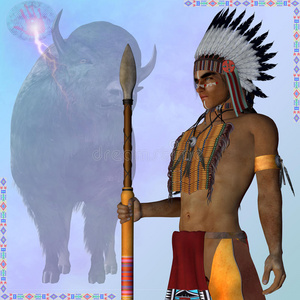 水牛 插图 野牛 遗产 阀盖 沙漠 文化 狩猎 男人 印第安人