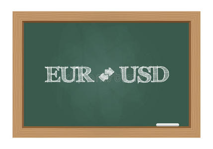 欧元美元货币兑换文本在黑板上