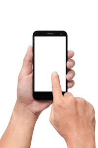 手握智能手机隔离在白色背景上。