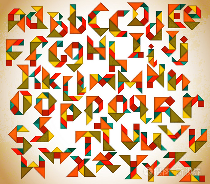 抽象的七巧板字母表