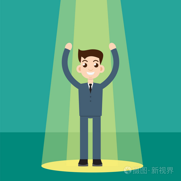 卡通在聚光灯下的商人