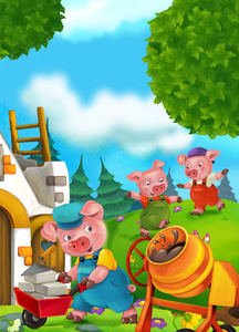 与猪做不同猪卡通童话场景