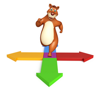 熊的卡通人物与箭头标志
