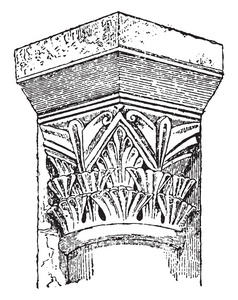 资本 Carlovingian, 圣艾蒂欧塞尔的地窖, 老式 engra