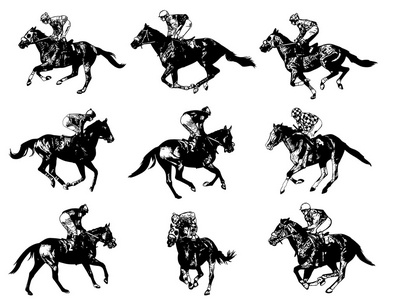 赛车的马和骑手的插图图片