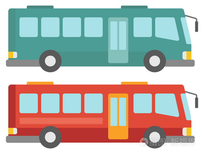 两个城市公交车的侧面图