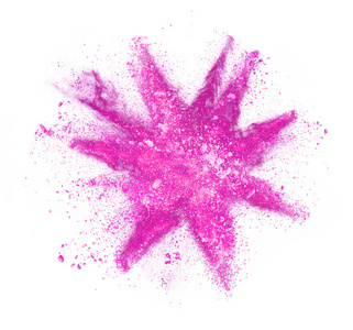 白色背景上的粉红色粉末的爆炸式增长