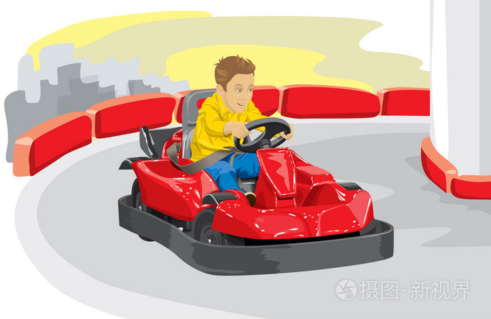 小男孩驾驶卡丁车插画-正版商用图片1n3tcm-摄图新视界