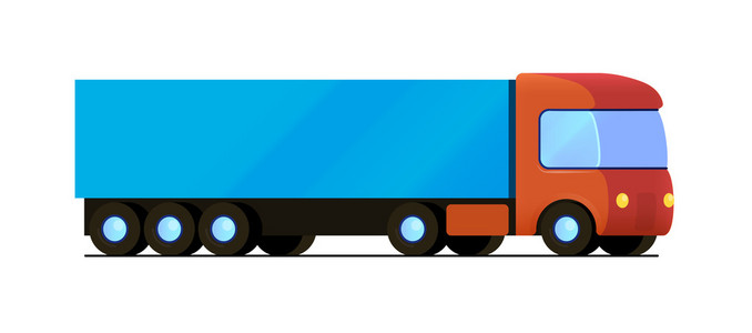 矢量孤立的红色卡车与蓝色货物拖车平