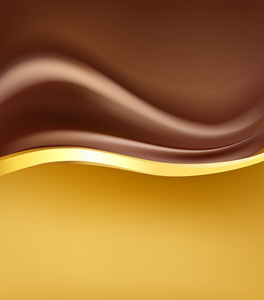 巧克力奶油抽象的带金边框的背景。 折叠折叠折叠