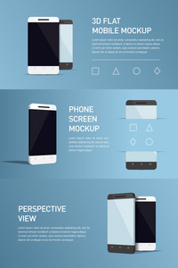 简约 3d 等距图手机套。全景视图。样机通用的智能手机。图表或演示文稿的 Ui 设计的的模板。概念平面设计，网页横幅打印
