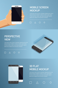 简约 3d 等距图手机套。全景视图。样机通用的智能手机。图表或演示文稿的 Ui 设计的的模板。概念平面设计，网页横幅打印