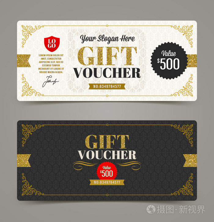 gift voucher template with glitter gold, vector illustration, de