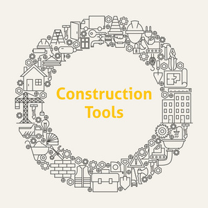 施工工具线条艺术图标集圈