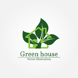 绿房子的标志。节能环保概念。矢量图