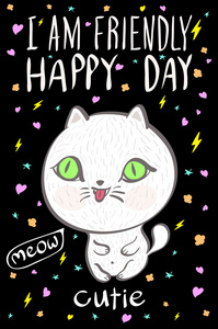 我友好快乐的一天，可爱的喵猫插图矢量