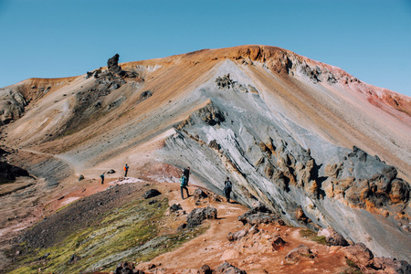 冰岛景观与在 Landmannalaugar 山旅游