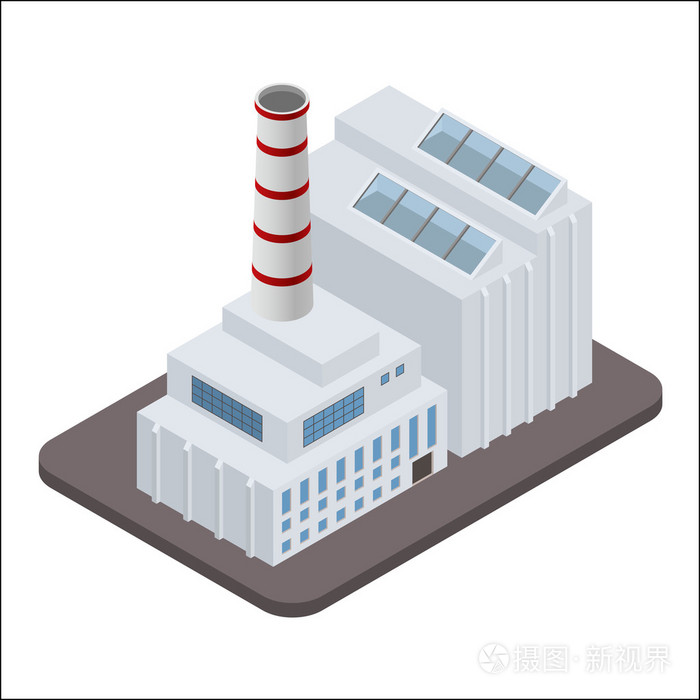 矢量等距的工业厂房建筑图标.厂区景观