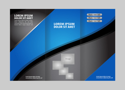 蓝色风格三栏式小册子设计。公司的小册子，封面模板