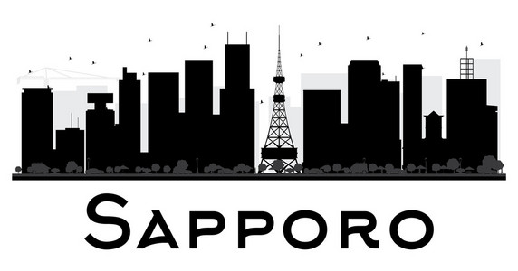 札幌城市天际线黑白轮廓。