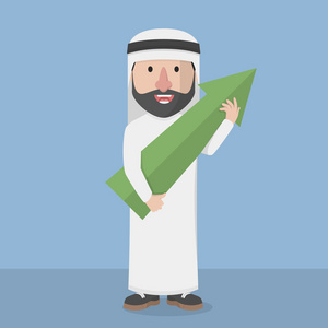 阿拉伯商人持有成长绿色箭头