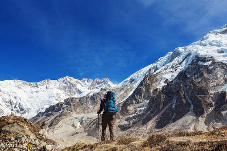 喜马拉雅山的徒步旅行者