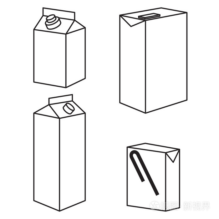 果汁牛奶空白白色纸箱盒包孤立的图标矢量
