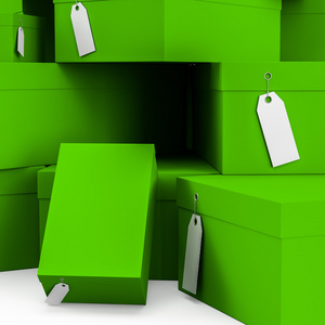 石灰绿色礼品盒用空白的价格标签。3d 渲染 3d 图