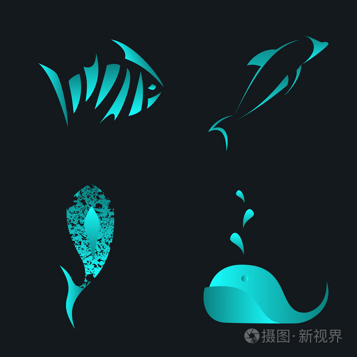 鱼抽象彩色的徽标模板.大海矢量设计元素.