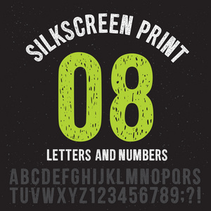 丝网印刷打印样式字母和数字。老式 grunge 字母表矢量集