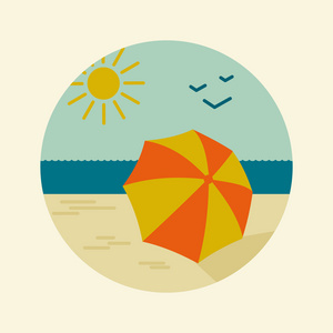 海滩阳伞矢量图标。夏天，沙滩 阳光 大海