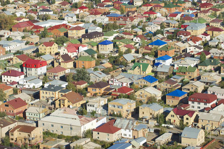 哈萨克斯坦阿斯塔纳市居民区的鸟瞰图。