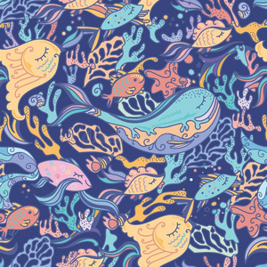 绘画 可爱的 夏天 生活 旅行 织物 海星 动物 轮廓 小孩