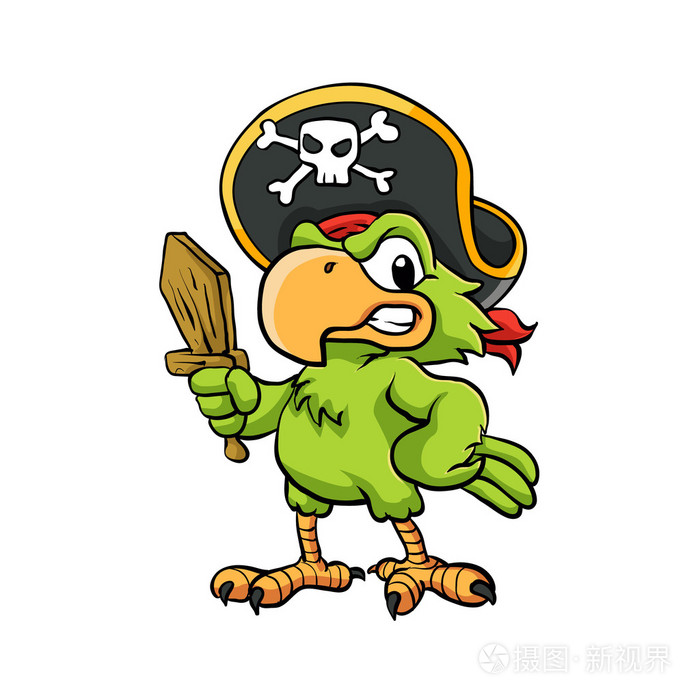 海盗鹦鹉卡通插图