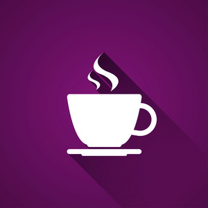 杯咖啡紫色背景，简单的矢量图标