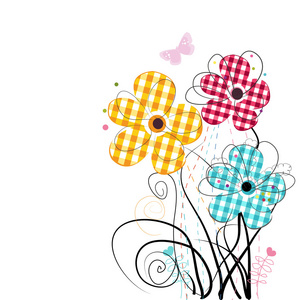 五颜六色的抽象花。 格子图案矢量背景