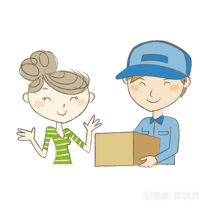 送货员包交给年轻的女人插画-正版商用图片1nktx7-摄图新视界