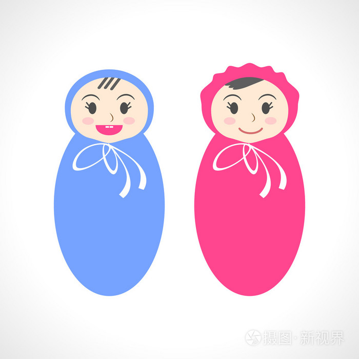 可爱娃娃的插图. 男婴和女婴