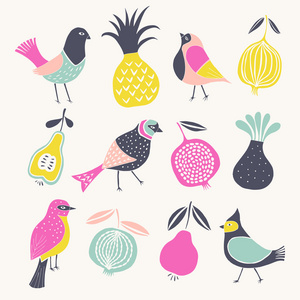 鸟和水果打印