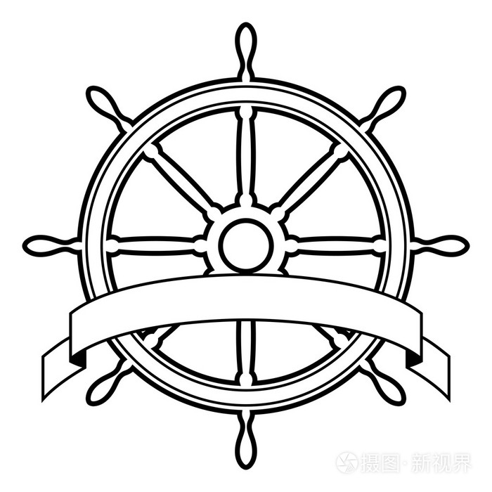 矢量图的一艘船舵用丝带